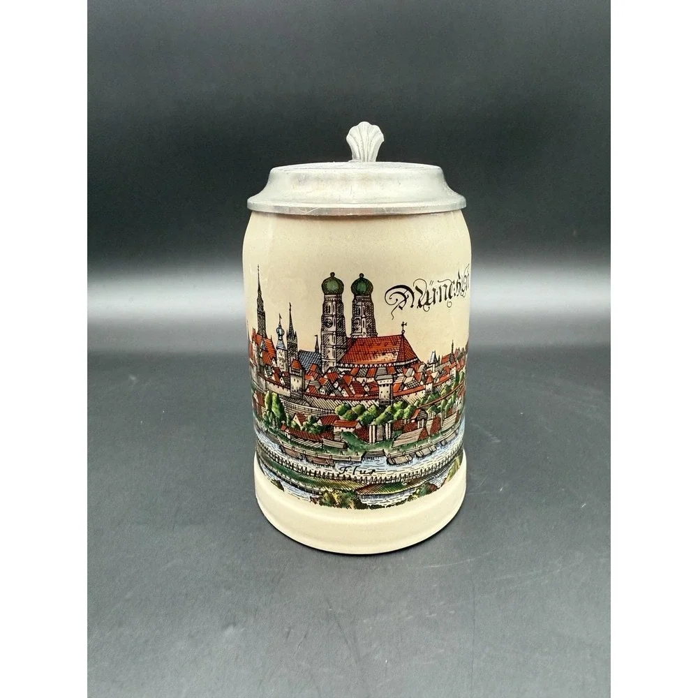 Vintage Munchen German Stein‎ Handmade by Schmidt W/Zinn Pewter Lid w/BMW Badge